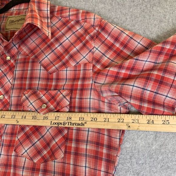 Wrangler Mens Size Large Western Button Front Shirt Red Plaid Short Sleeve - Picture 2 of 8